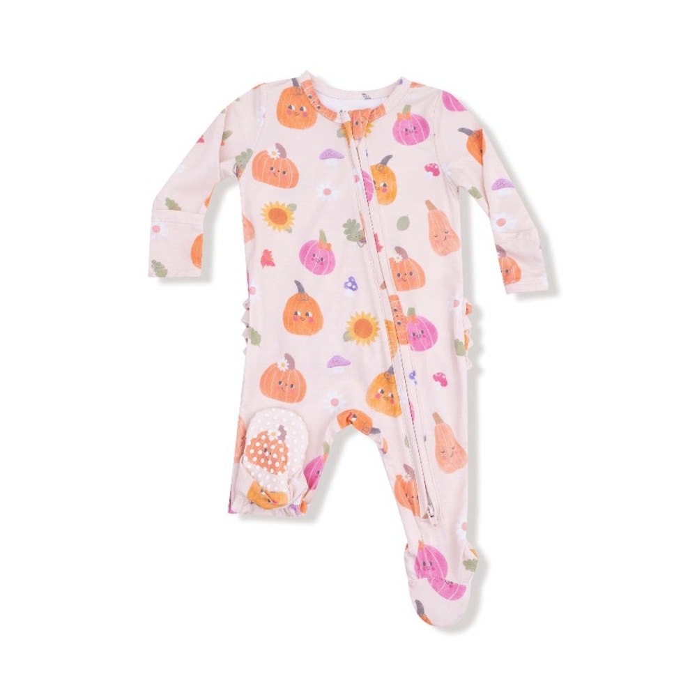 NWT Pink Autumn Pumpkins Two-Way Zipper Ruffle Back Footie by Angel Dear